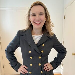 Chanel Vintage Charcoal Wool Double Breasted Jacket with Gold Buttons